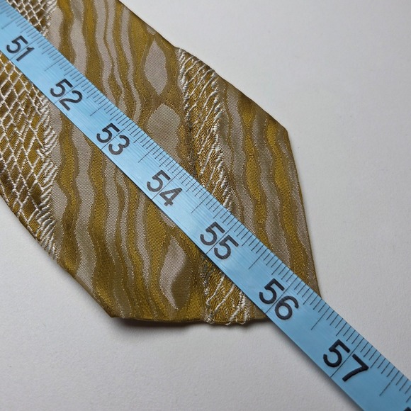 Hemphill-Wells Mens Gold Abstract Geometric Metallic Woven Necktie 3.5 Inch - Picture 6 of 6